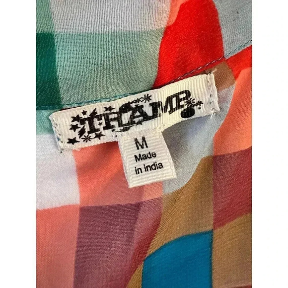 TRAMP buttonup sheer colorful checkerboard sleeveless shirt size m - Picture 9 of 9